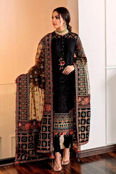 3 Piece Embroidered Chiffon Suit - Unstitched