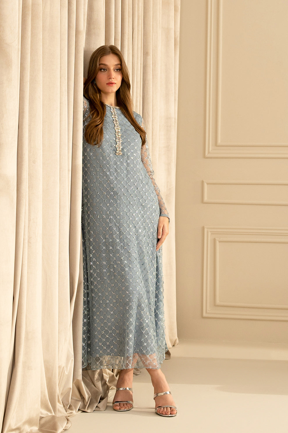 3 Piece Net Silk Suit - Unstitched