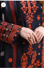 03-Piece Khaddar Suit With Thread Embroidery - Unstitched