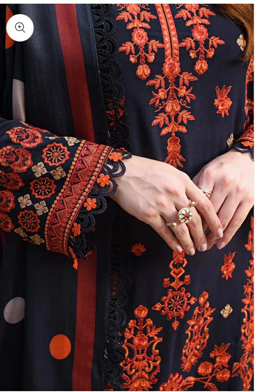 03-Piece Khaddar Suit With Thread Embroidery - Unstitched