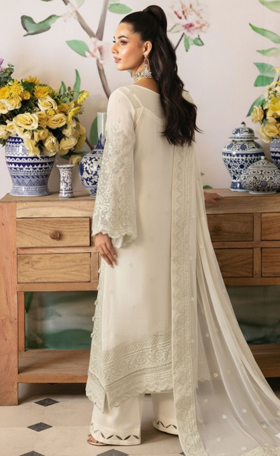 3 Piece Chiffon Embroidery Suit - Unstitched